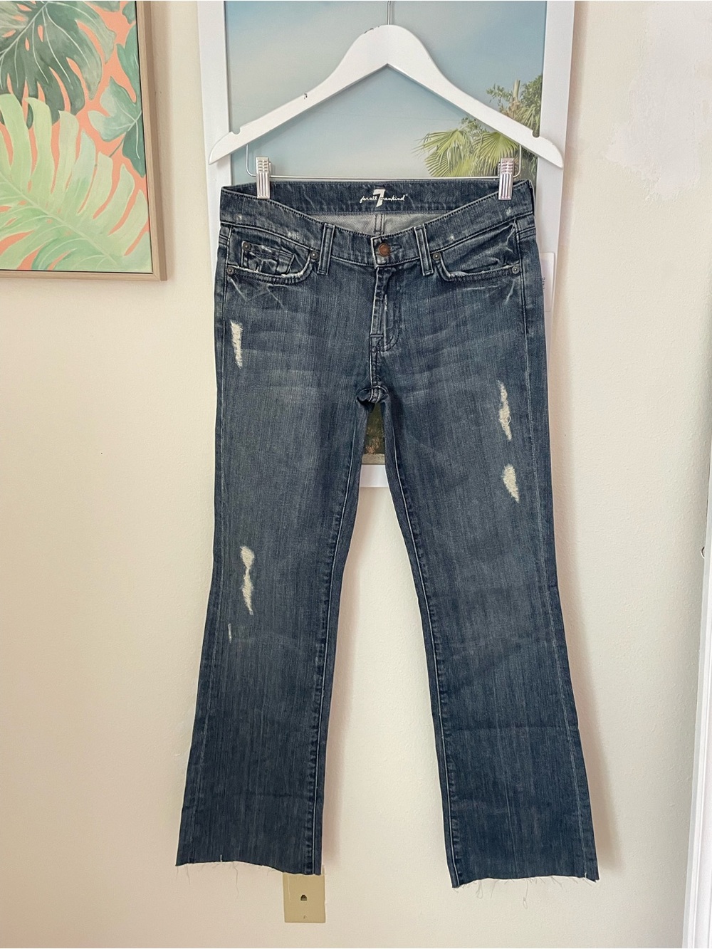 7 For All Mankind Bootcut Cotton Blend Denim Jeans in Freesia Cut Hem* Size 28
